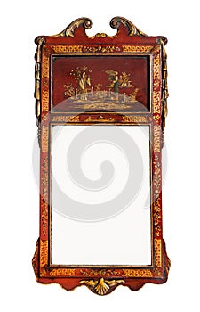Antique wall mirror with original glass Chinese red laquer
