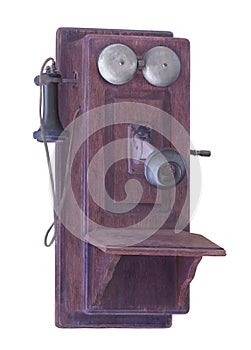 Antique wall telephone isolated.