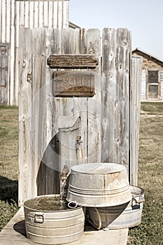 Antique washtubs in American ghost town