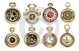 Antique watch collection on white background