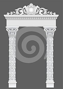 Antique white colonnade with Ionic columns