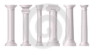 Antique White Columns Realistic Icon Set