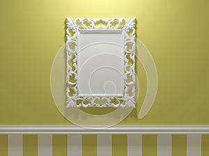 Antique white ornamented picture frame photo