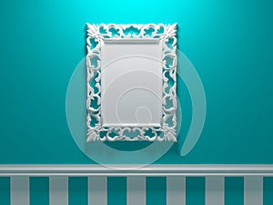 Antique white ornamented picture frame photo