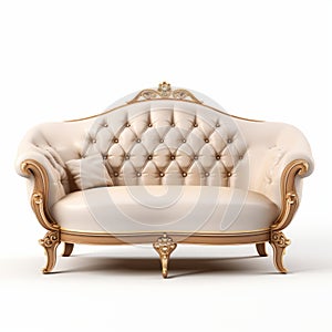 Antique White Sofa With Gold Details - Soft Realism 3d Render photo