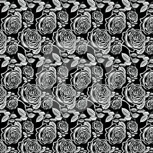 Antique White Vintage Roses on black background