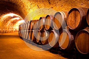 Antique Wine Cellar with Wooden Barrels