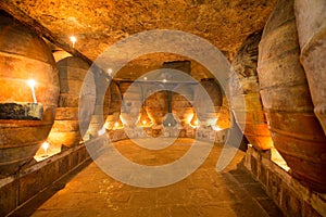 Antique winery in Spain with clay amphora pots