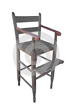 Antique wood child highchair isolated.