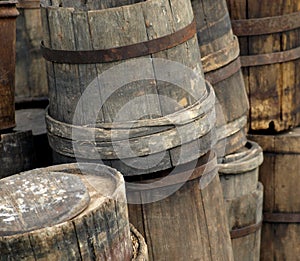 Antique wood stave barrels