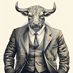 Vintage Poster Design: Imaginative Bull-faced Man In Suit