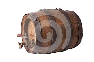 Antique wooden barrel. Vine cask. Isolated on white background