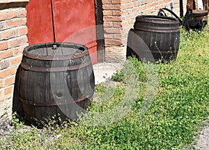 Antique wooden barrels