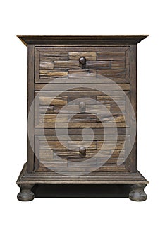 Antique wooden bedside cabinet isolated on a white background