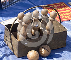 Antique wooden bowling set