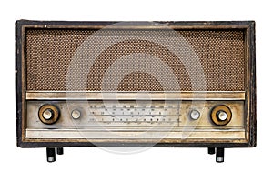 Antique wooden box radio isolate on white