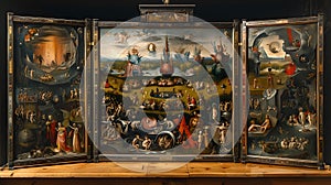 Intricate vintage cabinet of curiosities, antique collection display. perfect for art historians and collectors. a photo