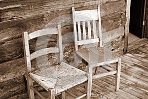 Antique Wooden Chairs on Porch