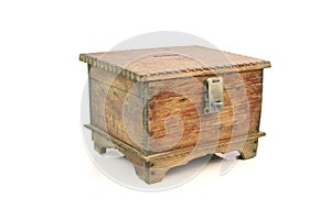 Antique wooden chest on white background