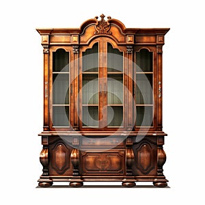 Antique Wooden China Cabinet On White Background - High Resolution