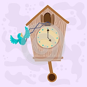 Antique wooden cuckoo clock and pendulum. Vectrical illustration