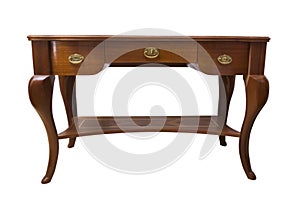 Antique wooden handcrafted table on isolated white background