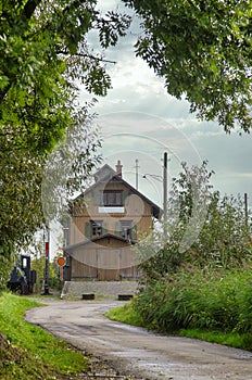 Antique wooden railroad station building