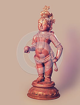 Antique wooden statue of Bala Krishna-Hindu God