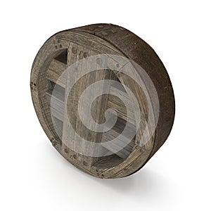 Antique Wooden Wheel On White Background. 3D Illustration, isolated