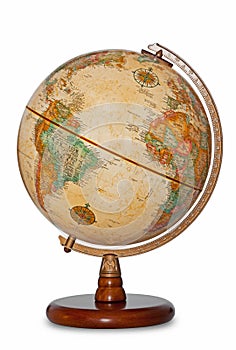 Antique world globe isolated clipping path.