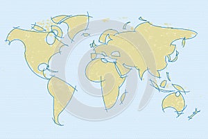 Antique world map bordered by curved lines