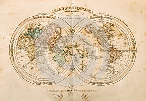 Antique world map. Old vintage paper background