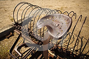 Antiqued Rusted Farm Rake and Seat