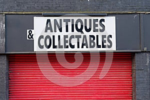 Antiques and collectables sign above shop entrance