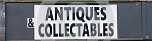 Antiques and collectables sign above shop entrance