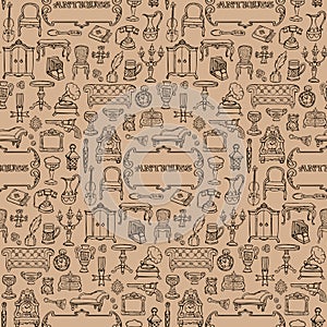Antiques Doodle Seamless Pattern