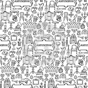 Antiques Doodle Seamless Pattern