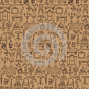 Antiques Doodle Seamless Pattern