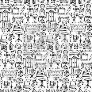 Antiques Doodle Seamless Pattern photo