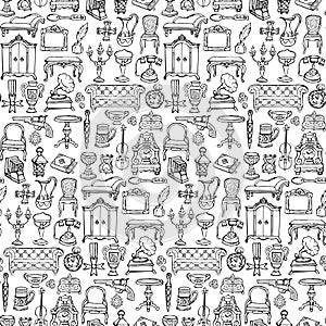 Antiques Doodle Seamless Pattern
