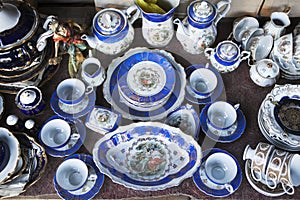 Antiques of the nineteenth century for sale on a flea market in Tbilisi photo