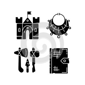 Antiquities excavation black glyph icons set on white space
