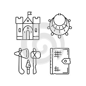 Antiquities excavation linear icons set