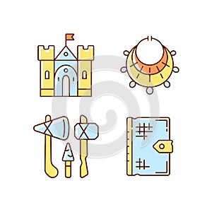 Antiquities excavation RGB color icons set