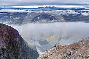 Antisana Volcano rising above a valley