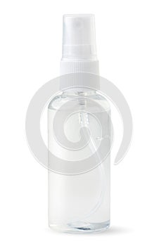 Antiseptic gel in a plastic bottle on a white background. Isolated