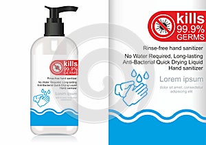 Antiseptic. Hand Sanitizer. Sanitizer icon. Anti bacterial and virus solution. Symbol for disinfectant gel labels.