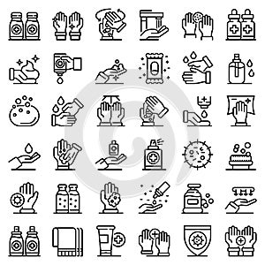 Antiseptic icons set, outline style