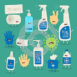 Antiseptics and hand protection against coronavirus. Vector illustration