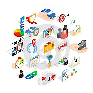 Antispam icons set, isometric style photo